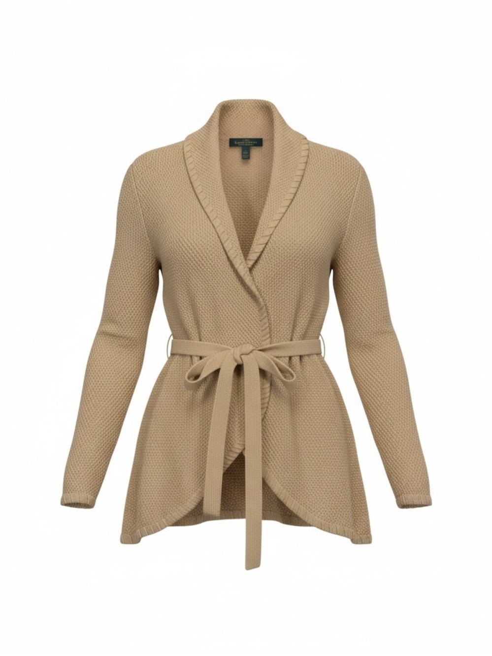 Lauren Ralph Lauren Camel Tie-Waist Textured Shawl-Collar Cardigan - Picture 3 of 7